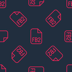 Red line FB2 File icon isolated seamless pattern on black background. Vector