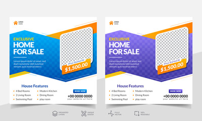 Real estate and interior design post or banner template, social media post or banner design, home for sale template