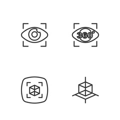 Set line 3d modeling, Big brother electronic eye and 360 degree view icon. Vector