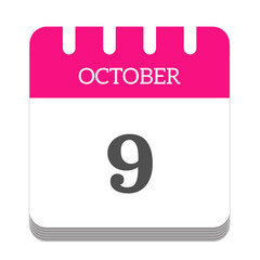 October 9 calendar flat icon