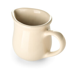 Stylish ceramic milk jug isolated on white background