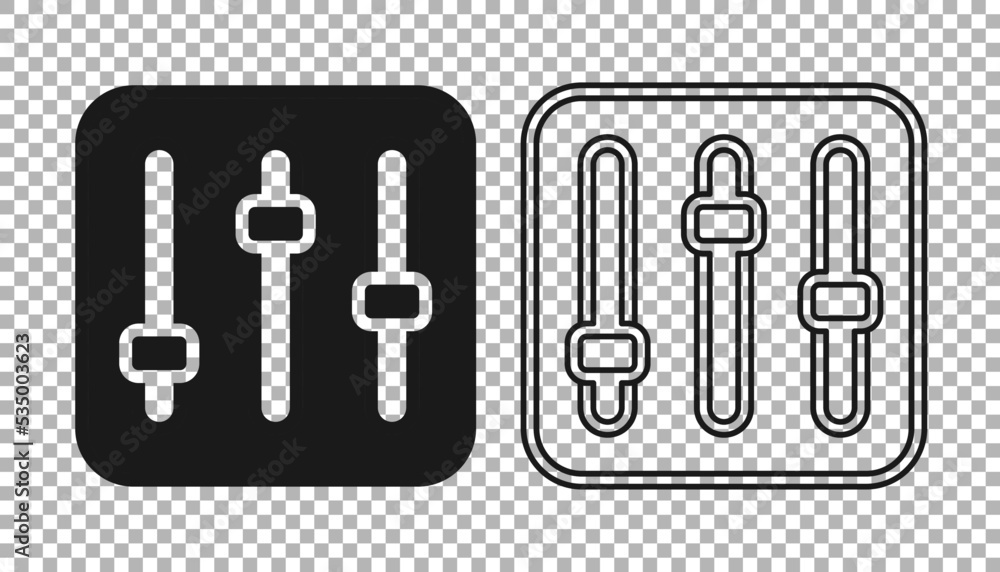 Poster black sound mixer controller icon isolated on transparent background. dj equipment slider buttons. m