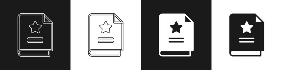 Set Scenario icon isolated on black and white background. Script reading concept for art project, films, theaters. Vector