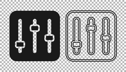 Black Sound mixer controller icon isolated on transparent background. Dj equipment slider buttons. Mixing console. Vector