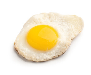 Tasty fried quail egg on white background