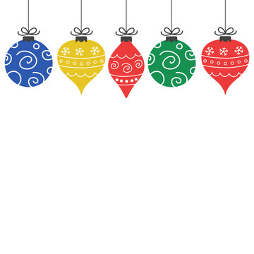 Hanging Christmas balls on transparent background. PNG illustration