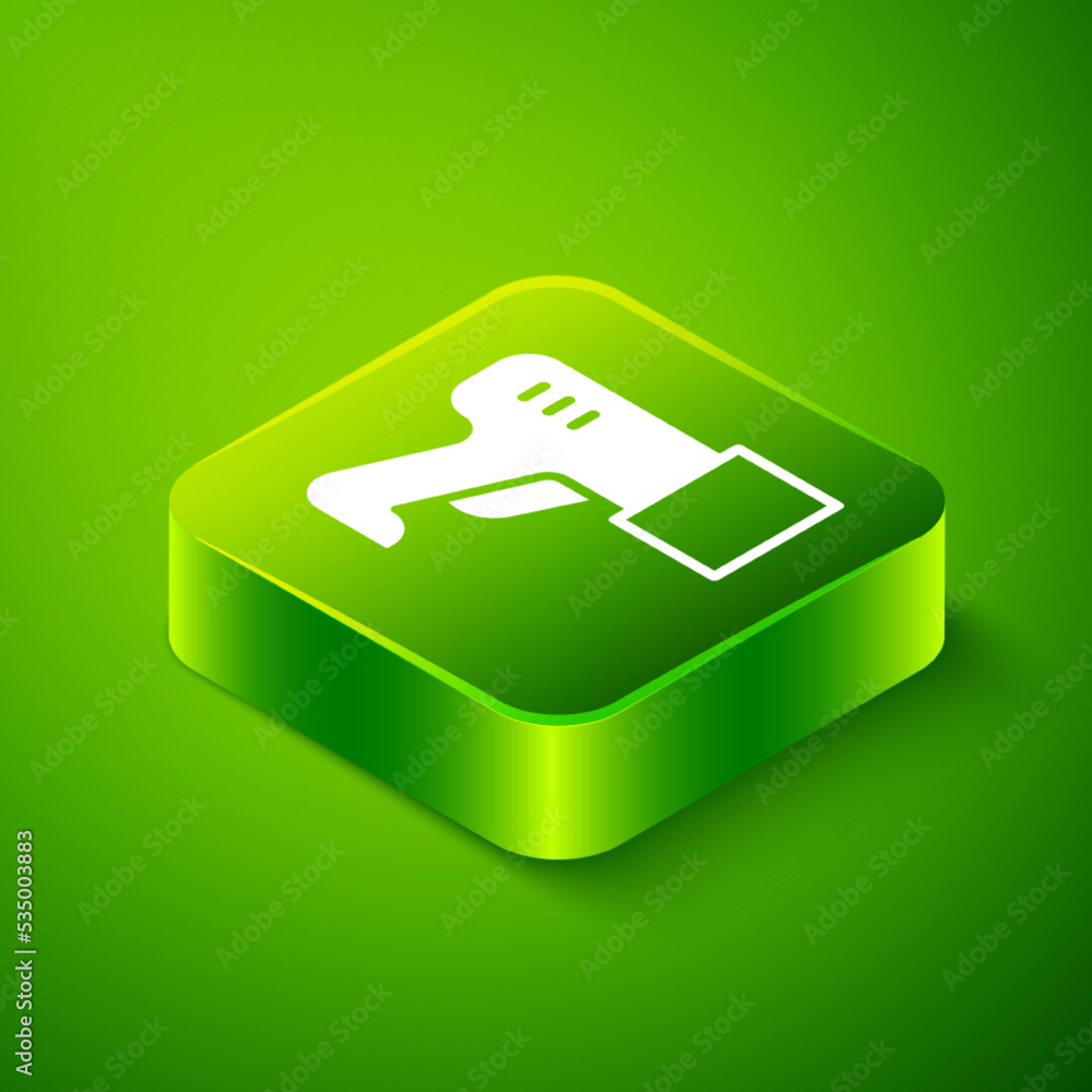 Poster isometric scanner scanning bar code icon isolated on green background. barcode label sticker. identi