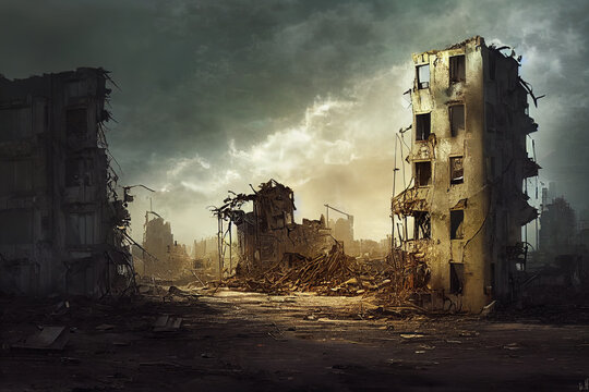 Destroyed city background Stock Illustration | Adobe Stock