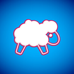 White Sheep icon isolated on blue background. Counting sheep to fall asleep. Vector