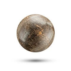 Rusty metal sphere levitation on white background