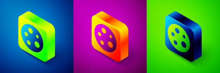 Isometric Moon icon isolated on blue, purple and green background. Square button. Vector