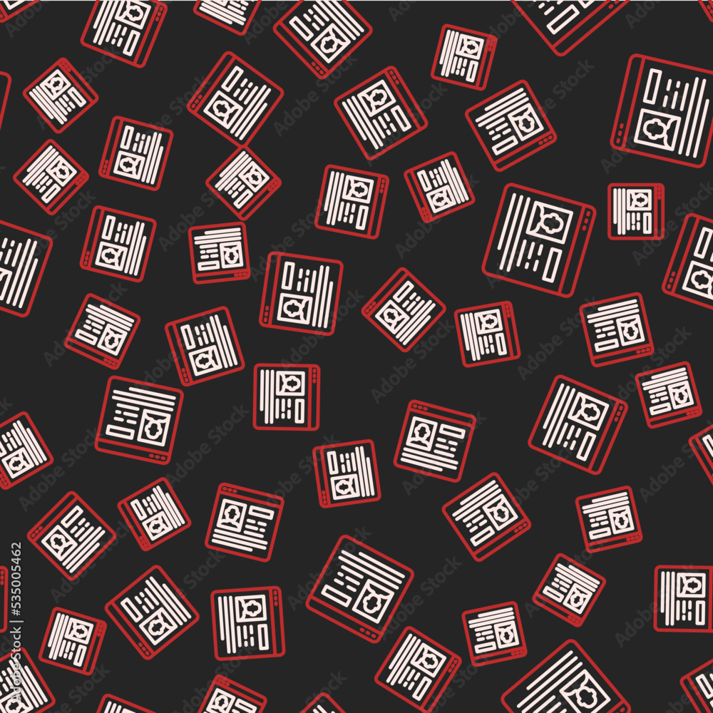 Poster line resume icon isolated seamless pattern on black background. cv application. searching profession