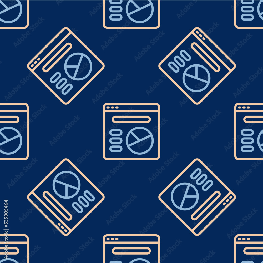 Poster line pie chart infographic icon isolated seamless pattern on blue background. diagram chart sign. ve