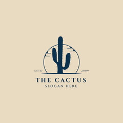 cactus vintage logo, icon and symbol, sun with emblem vector illustration design
