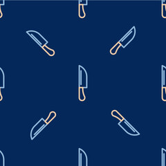 Line Knife icon isolated seamless pattern on blue background. Cutlery symbol. Vector