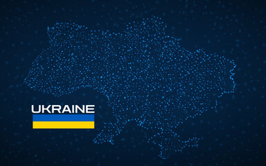 Fototapeta na wymiar Ukraine map with glowing particles, neon vector illustration