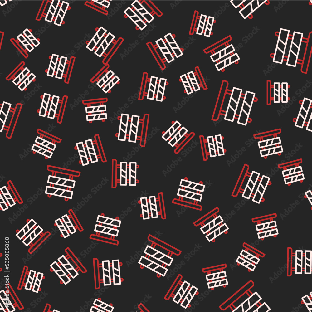 Poster line end of railway tracks icon isolated seamless pattern on black background. stop sign. railroad b