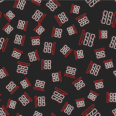 Line End of railway tracks icon isolated seamless pattern on black background. Stop sign. Railroad buffer end to destination. Vector