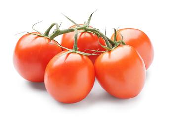 Bunch of ripe tomatoes on white background