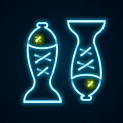Glowing neon line Served fish on a plate icon isolated on black background. Colorful outline concept. Vector
