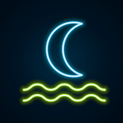 Glowing neon line Night fog or smoke icon isolated on black background. Colorful outline concept. Vector