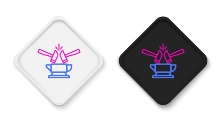 Obraz premium Line Blacksmith anvil tool and hammer icon isolated on white background. Metal forging. Forge tool. Colorful outline concept. Vector