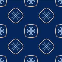 Line Crusade icon isolated seamless pattern on blue background. Vector