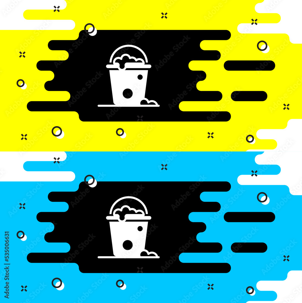 Poster white bucket with foam and bubbles icon isolated on black background. cleaning service concept. vect