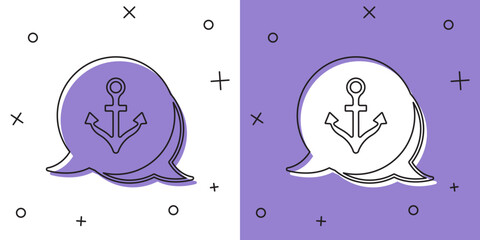 Set Anchor icon isolated on white and purple background. Vector