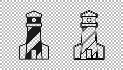 Black Lighthouse icon isolated on transparent background. Vector