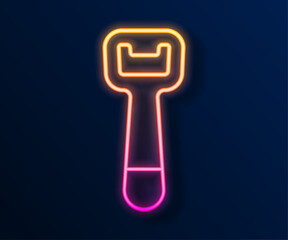 Glowing neon line Bottle opener icon isolated on black background. Vector