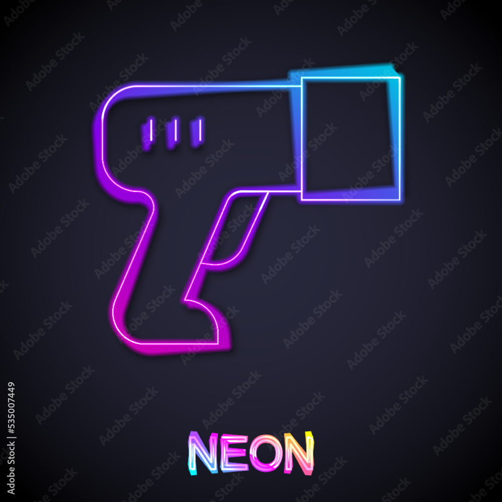 Poster glowing neon line scanner scanning bar code icon isolated on black background. barcode label sticker