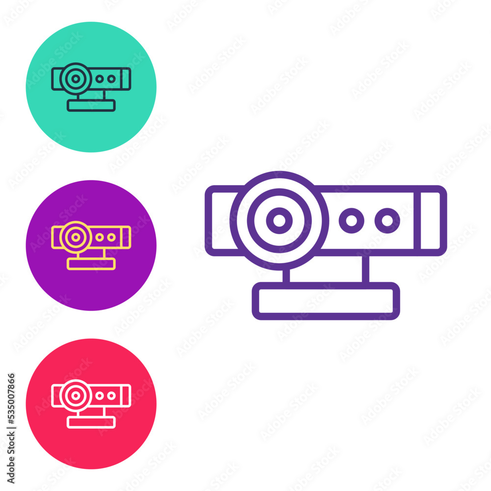 Poster set line web camera icon isolated on white background. chat camera. webcam icon. set icons colorful.