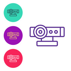 Set line Web camera icon isolated on white background. Chat camera. Webcam icon. Set icons colorful. Vector