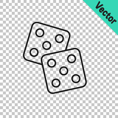 Black line Game dice icon isolated on transparent background. Casino gambling. Vector