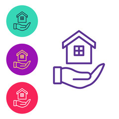 Set line House in hand icon isolated on white background. Insurance concept. Security, safety, protection, protect concept. Set icons colorful. Vector