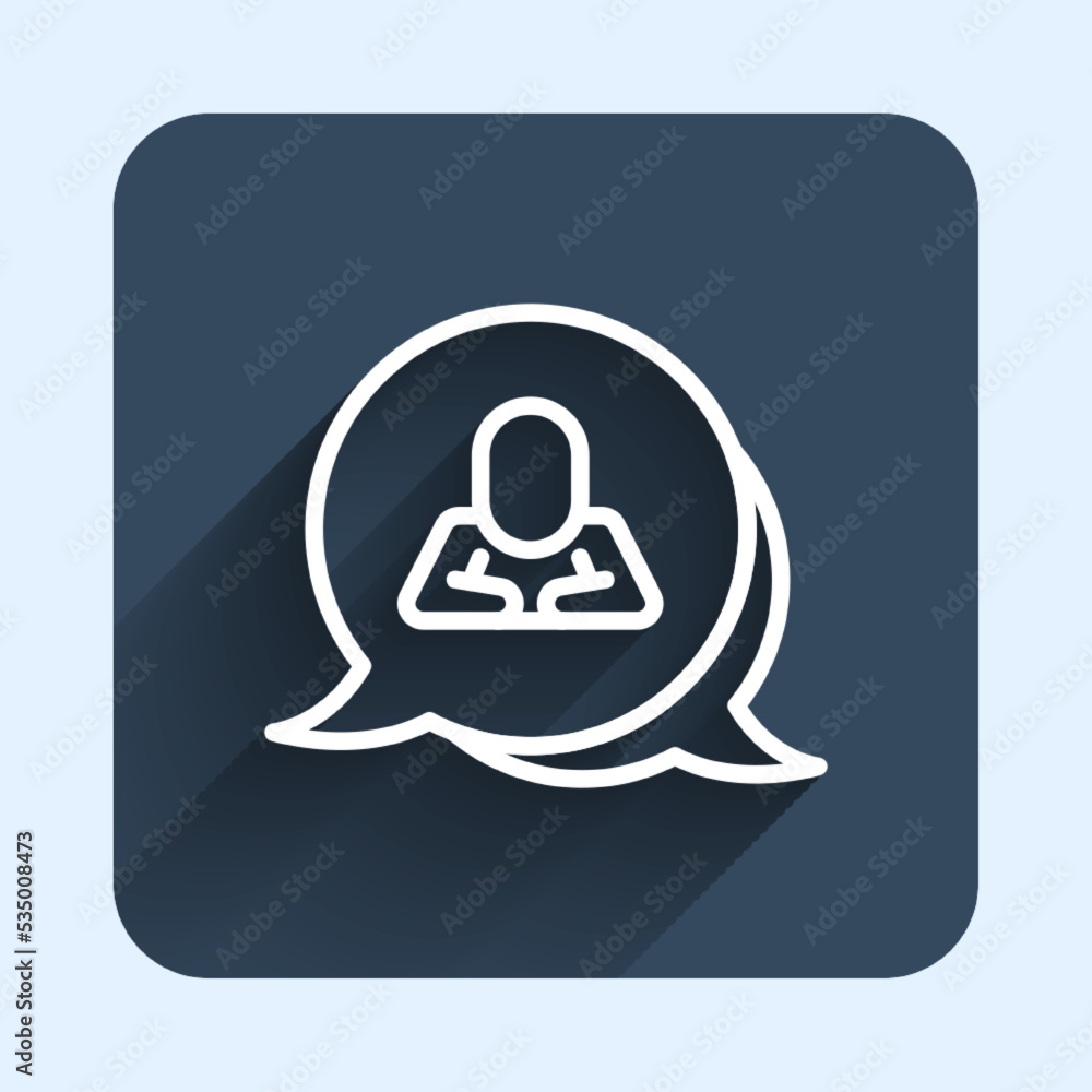 Poster white line speech bubble chat icon isolated with long shadow background. message icon. communication