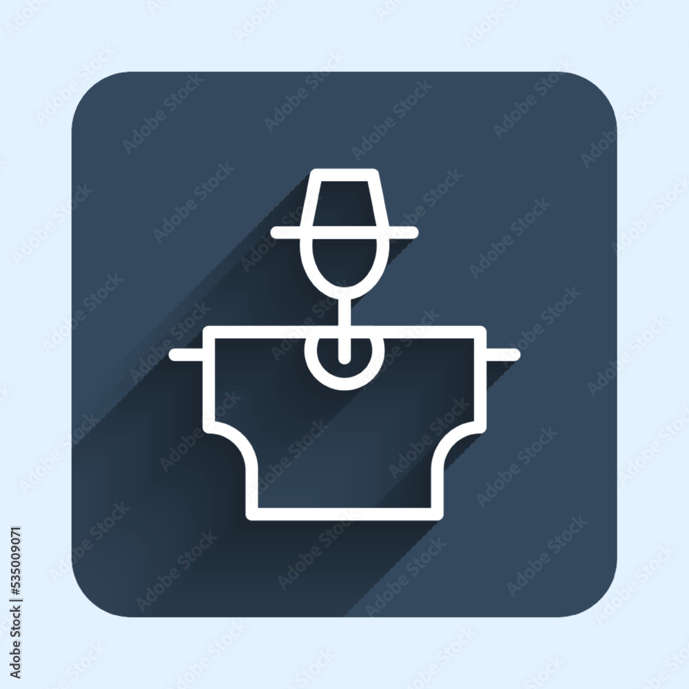 Poster white line scarecrow icon isolated with long shadow background. blue square button. vector