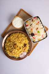 Biriyani, Basmoti rice biriyani, mutton biriyani, isolated on white background.