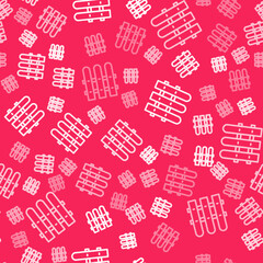 White line Garden fence wooden icon isolated seamless pattern on red background. Vector
