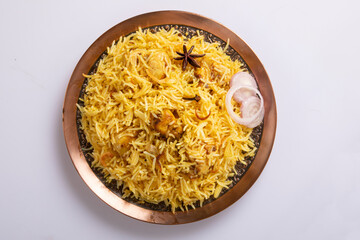 Biriyani, Basmoti rice biriyani, mutton biriyani, isolated on white background.