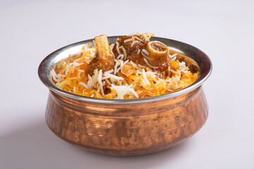 Biriyani, Basmoti rice biriyani, mutton biriyani, isolated on white background.