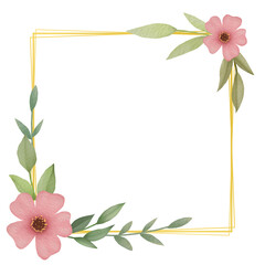 Fototapeta na wymiar Watercolor leaves and flower bouquet wreath frame digital painting or watercolor floral frame
