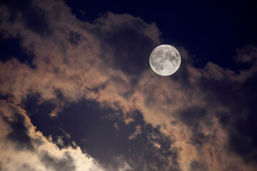Naklejka na ściany i meble Beautiful full moon in the night sky. 