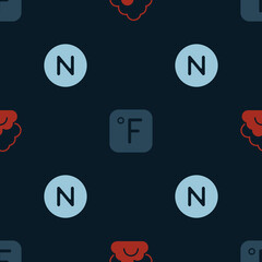 Set Cloud, Fahrenheit and Compass north on seamless pattern. Vector