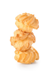 Tasty round eclairs on white background
