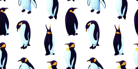 Penguin pattern, japan kid print. Young baby gentleman, funny fabric textile kids, north birdie background. Vector seamless backdrop. Zoo and wildlife birds. Wrapping paper, wallpaper design