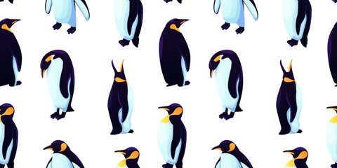 Obraz premium Penguin pattern, japan kid print. Young baby gentleman, funny fabric textile kids, north birdie background. Vector seamless backdrop. Zoo and wildlife birds. Wrapping paper, wallpaper design