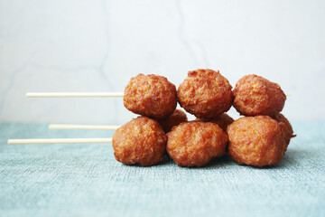 close up of chicken cheese meat ball on plate 
