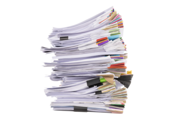 Stack of business documents papers isolated on white background